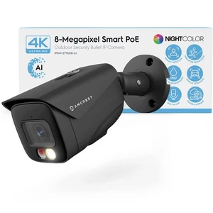 UltraHD 4K (8MP) IP PoE AI Camera, FOV 129°, 49ft Color Nightvision, Security... - Picture 1 of 9