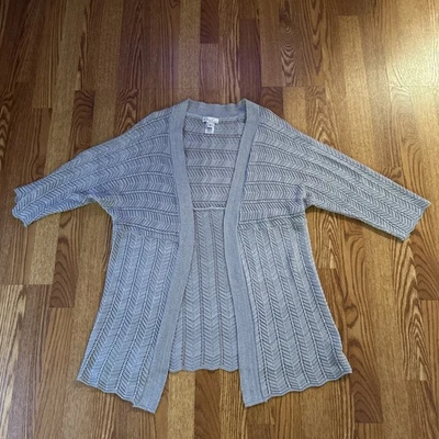 Cárdigan Suéter Para Mujer Kim Roger's Tejido con Cable Frente Abierto Gris Grande Foto 1 de 4