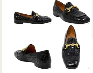 Mara Bini Loafers Black Patent Leather Croc w/Gold Horsebit Size 6.5 - Picture 1 of 5