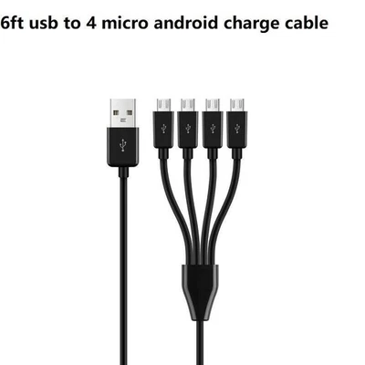 4 in 1 USB 2.0 A Male to 4 Micro USB Male Multi Micro USB Charging Cable 6ft/2M - Image 1 of 4