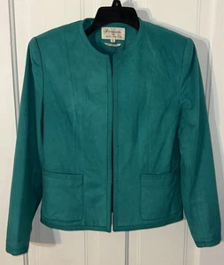 Glorasuede Vintage Blazer Women 8 Green Teal Suede Pockets Made In Korea Office - Picture 1 of 9