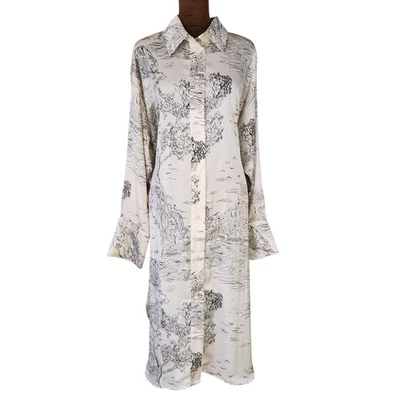 Vestido Camisa H&M Talla L Exterior Patrón Naturaleza Manga Larga Con Botones Sin Forro Foto 1 de 4