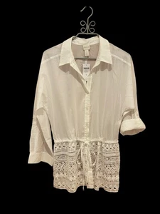 NUEVO CON ETIQUETAS Camisa Blusa Chico's Óptica Blanca Crochet Encaje Cordón - Talla 1 8/10 - Imagen 1 de 9