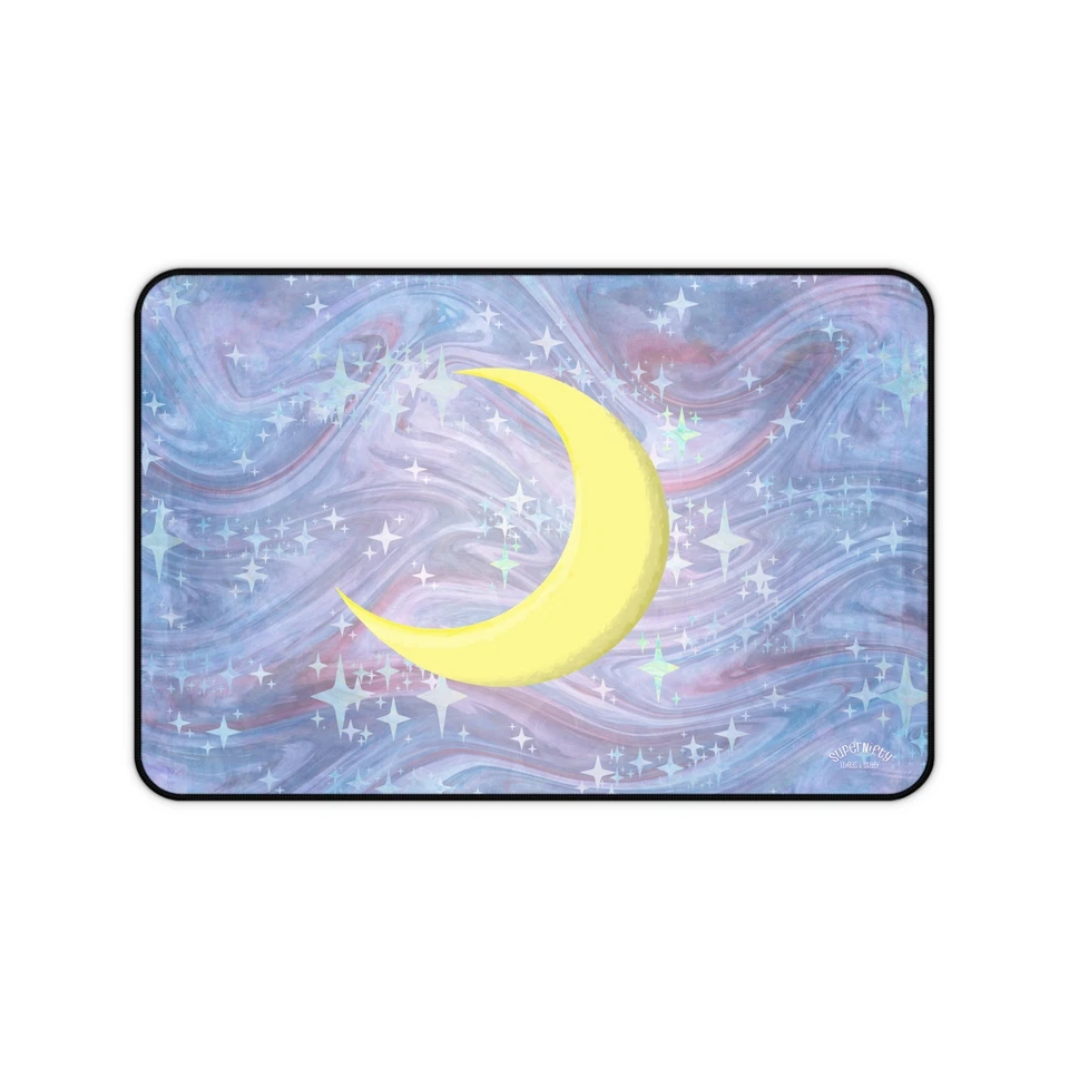 Large Desk Mat - Crescent Moon & Stars, Blue & Purple Watercolors  - Image 1 of 1