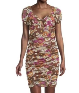 MADDEN NYC Ruched Floral Bodycon Mini Dress Size XL 90s Style Retro Y2K - Picture 1 of 14
