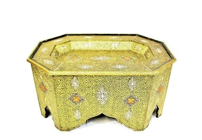 Mesa de centro marroquí pieza central acabado latón dorado auténtica decoración hecha a mano  Foto 1 de 4