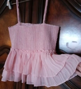 BB Dakota Top S / M Darling Pink Striped Smocked Boho Babydoll Barbiecore Shirt - Picture 1 of 5
