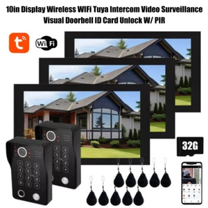 Tuya WLAN Video Türsprechanlage Türklingel mit 1/2/3 10" Monitor Kamera PIR IP65 - Picture 1 of 36
