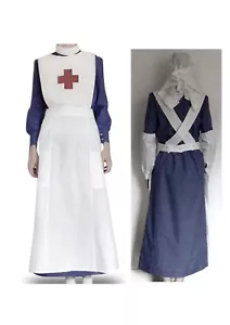 WW1 WWI VAD Nurse Uniform Costume Handmade Dress Apron Veil oversleeve - Picture 1 of 12