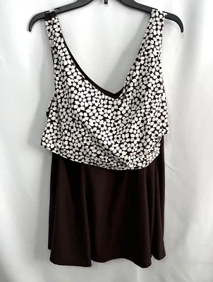 It Figures! Vestido de baño marrón y blanco talla grande 22W Foto 1 de 4