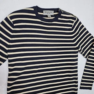 Michael Kors Sweater Womens XL Merino Wool Stripe Zip Cold Shoulder Nautical - Picture 1 of 12