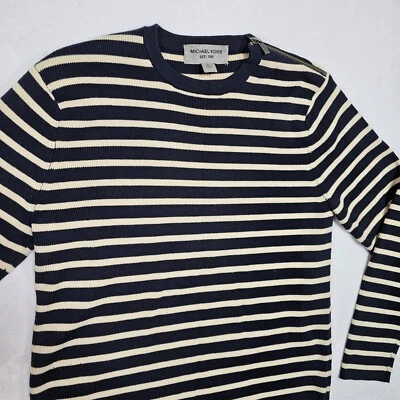 Свитер женский Michael Kors XL шерсть мериноса в полоску на молнии с открытыми плечами морской - Изображение 1 из 4