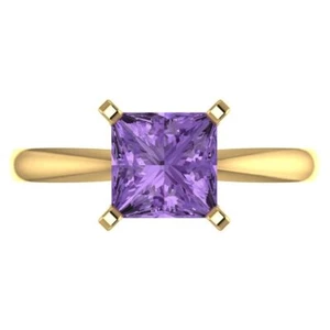 2 tcw Princess Cut Engagement Ring 14K Yellow Gold Alexandrite Promise Ring - Picture 1 of 11
