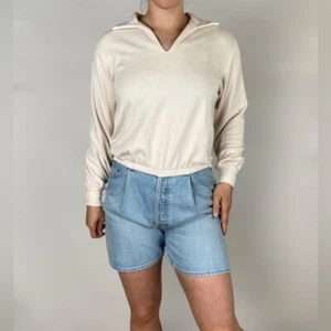 AYR The Courtside Sweatshirt Polo Seashell Cream Long Sleeve Cinch Collared - Picture 1 of 7
