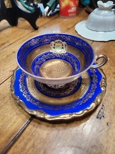 Demitasse Tasse & Untertasse Alka Kunst Bavaria Sylvia Muster Kobalt Gold 1938-1958 - Bild 1 von 4