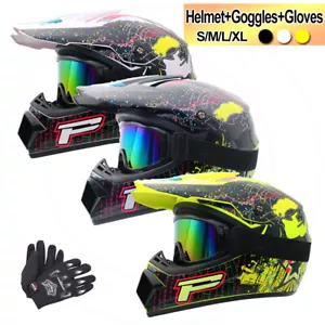 DOT Helmet Adult Motorcycle Helmet Goggles + Gloves Off-road Dirt Bike Motocross - Picture 1 of 9