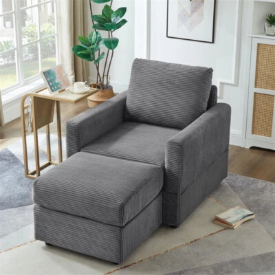 Cómoda silla chaise lounge tapizada de pana con otomana para sala de estar Foto 1 de 4