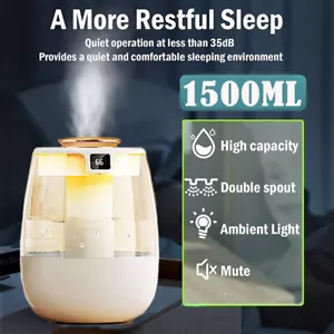 1.5L Dual Humidifier For Big Bedroom,Cool Mist Top Fill Essential Oil Diffuser - Picture 1 of 15