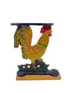 Vintage Cast Iron Rooster Chicken Doorstop Door Stop Cookbook Bookend 7" Country - Picture 1 of 13