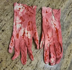 Vintage Size L/XL Suede Gloves Blood Drenched Fake Bloody Horror Zombie War - Picture 1 of 16