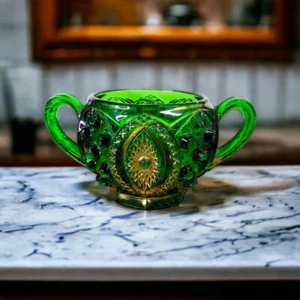 Antique Northwood Glass Memphis Doll's Eye Green Sugar Bowl - Picture 1 of 11