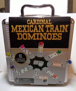 Mexican Train Dominoes Game in Aluminum Carry Case for Families and Kids Ages 8+ - Picture 1 of 5