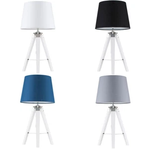 Wooden Table Lamp White Tripod Base Light Lampshades Shades LED Light Bulb - Picture 1 of 33