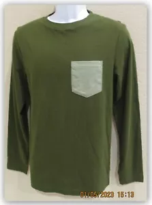 Mens Long Sleeve T-Shirt Original Use w Pocket 100% cotton Green Casual layering - Picture 1 of 3