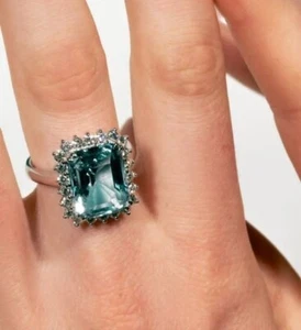 2,21 ct natürlicher Aquamarin-Diamant-Vorschlagsring mit strahlendem Schliff 14 K massives Weißgold - Bild 1 von 6