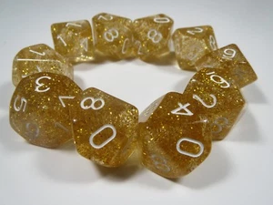 NEW RPG Dice Set of 10D10 - Glitter Yellow - Picture 1 of 1