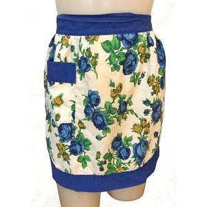 Vintage Mid Century 50er 60er Half Schürze - blau, gold und grün Rose Druck - Bild 1 von 2
