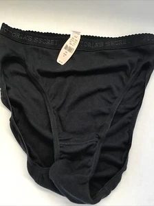NWT VICTORIA'S SECRET M BLACK 100% COTTON VINTAGE RARE HIGH LEG BRIEF PANTIES - Picture 1 of 5