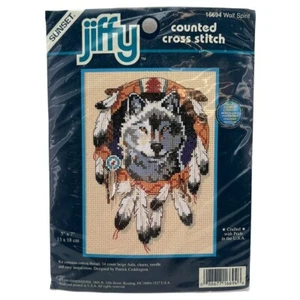 Kit de punto de cruz contado Sunset Jiffy 16694 Wolf Spirit 13x18 con tela Aida y - Imagen 1 de 2