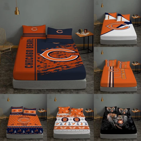 Chicago Bears 3PCS Bed Sheet Set Fitted Sheet Ultra Soft Pillowcases Deep Pocket Cover