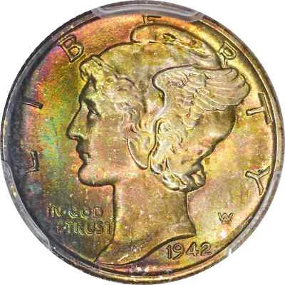 1942 Mercury Dime PCGS MS-68 FB Monster Color Toning - Image 1 of 4