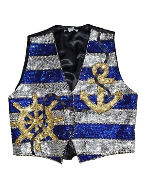 Accessories Lady Vintage Blue Sequins Nautical Themed Vest Size Small - Image 1 of 3