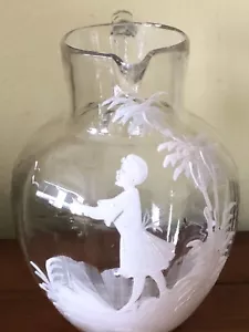 Antik Mary Gregory MÄDCHEN weiß handbemaltes Glas mittlere Größe Milchkrug Ewer - Bild 1 von 7