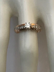 14k Rose Gold .43 Ct Tw Round Diamond Engagement Ring w/ Diamond Accent Sz 7 1/4 - Picture 1 of 11