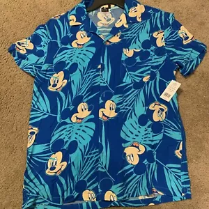 Disney Mickey Mouse Hawaiian Tropical Button Up Shirt Men's Medium M Blue - Picture 1 of 4