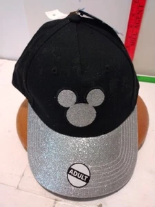 Unisex Mickey Mouse Black Hat with Silver Glitter Logo And Bill. NWT - Picture 1 of 6