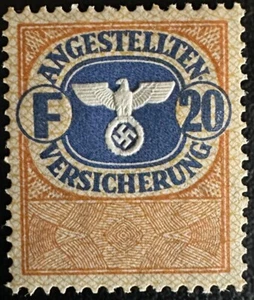 WWII GERMANY THIRD REICH REVENUE MEDICAL INSURANCE F20 MNH SWASTIKA STAMP - Picture 1 of 1