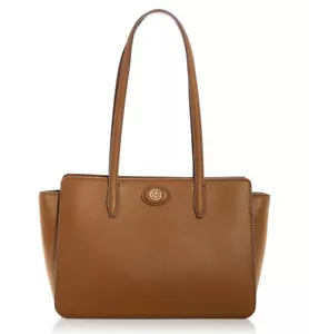 NWT TORY BURCH $398 ROBINSON BISTRO BROWN PEBBLED LEATHER TOTE BAG - Picture 1 of 7