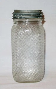 Vintage Quart Waffle Square Canning Jar Hazel Atlas w/ Zinc Lid - EXCELLENT - Picture 1 of 8