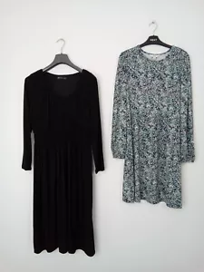M&S dress Bundle Size 14 Black Shirred Underbust Long Floral Knee Length NewF2 - Picture 1 of 5