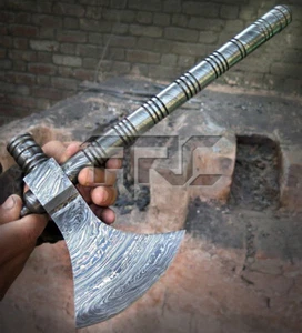 FUNKTIONSPFEIFE TOMAHAWK AXT VOLL DAMASTSTAHL HANDGESCHMIEDET MIT LEDERSCHEIDE - Bild 1 von 5