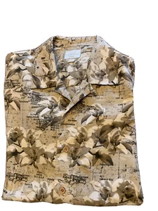 Trader Bay L Hawaiian Shirt/ Polyester/tan/Olive/maps The Islands/S 20”L 32”W23” - Picture 1 of 4