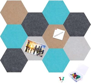 10 Pack Hexagon Cork Board Tiles Self Adhesive 7" x 10" Felt Bulletin Board T... - Picture 1 of 7