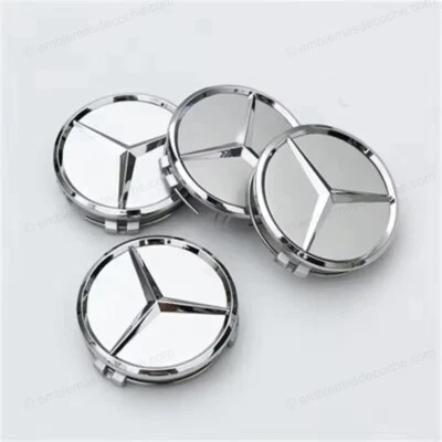 4 x Tapabujes centros de rueda llanta plata cromados para Mercedes Benz 75mm - Image 1 of 2