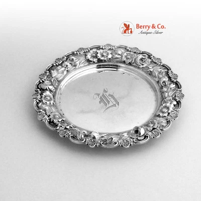 Rose Repousse Coaster Stieff Sterling Silver 1927 Mono H - Image 1 of 4