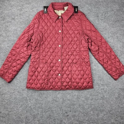 Jaqueta feminina LL Bean acolchoada vermelha média xadrez forrada bolsos com botão de pressão - Imagem 1 de 4